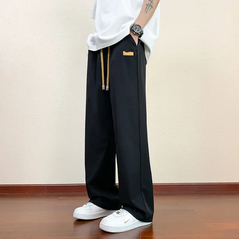 Men's Black Wide Leg Loose Draped Sports Pants - Image 3