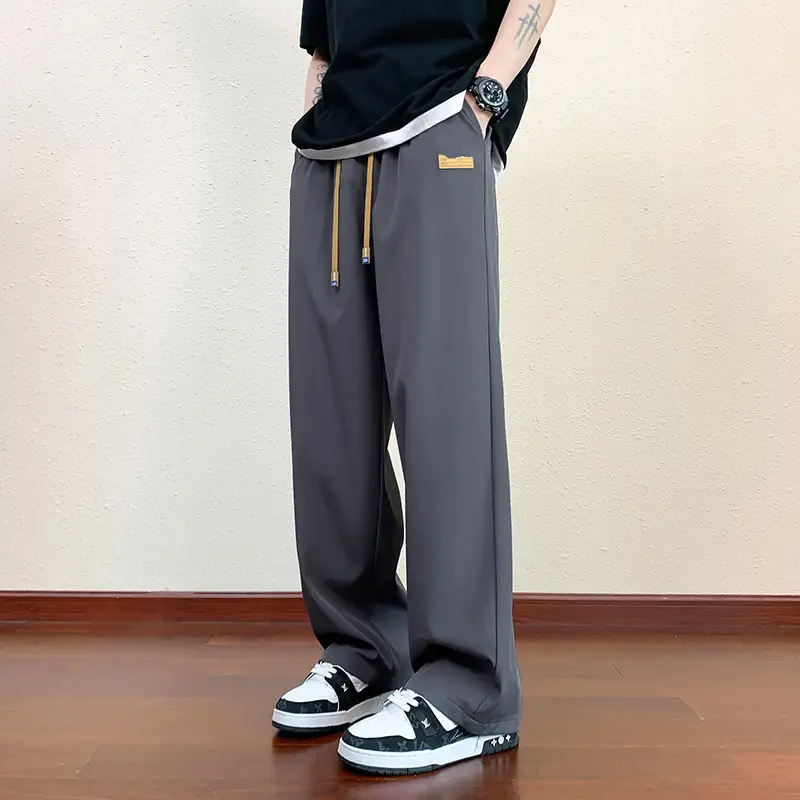 Men's Black Wide Leg Loose Draped Sports Pants - Image 4