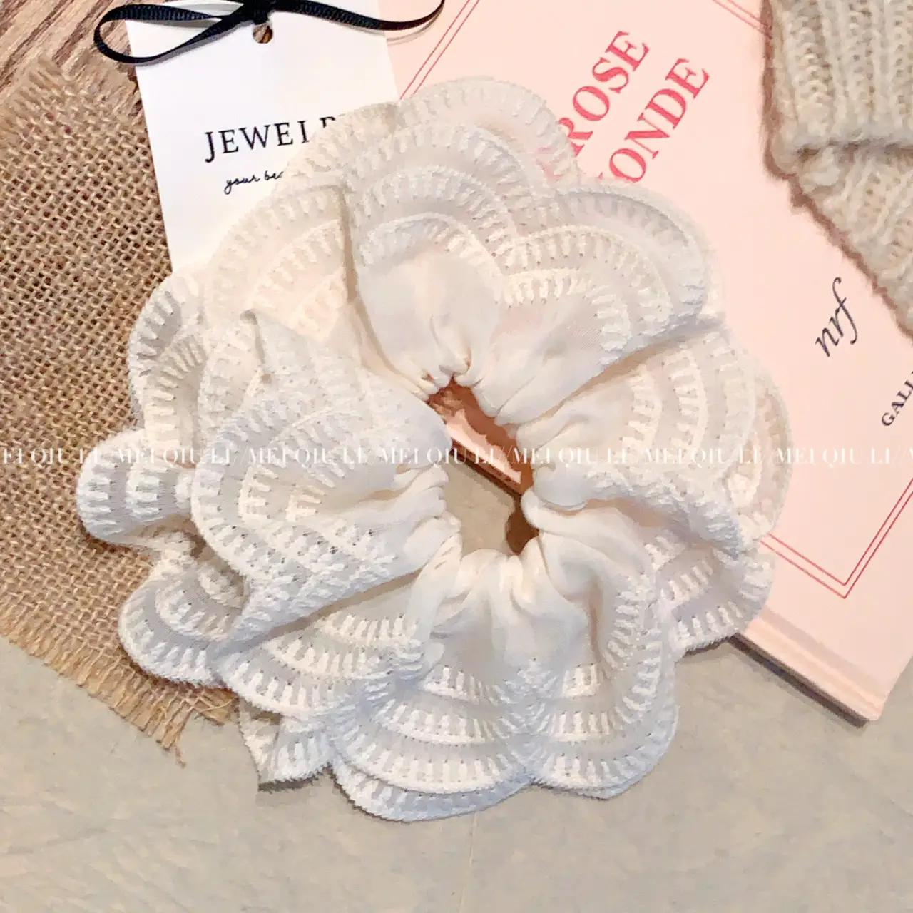 White Double Layer Hair Ring with High Elastic Ponytail