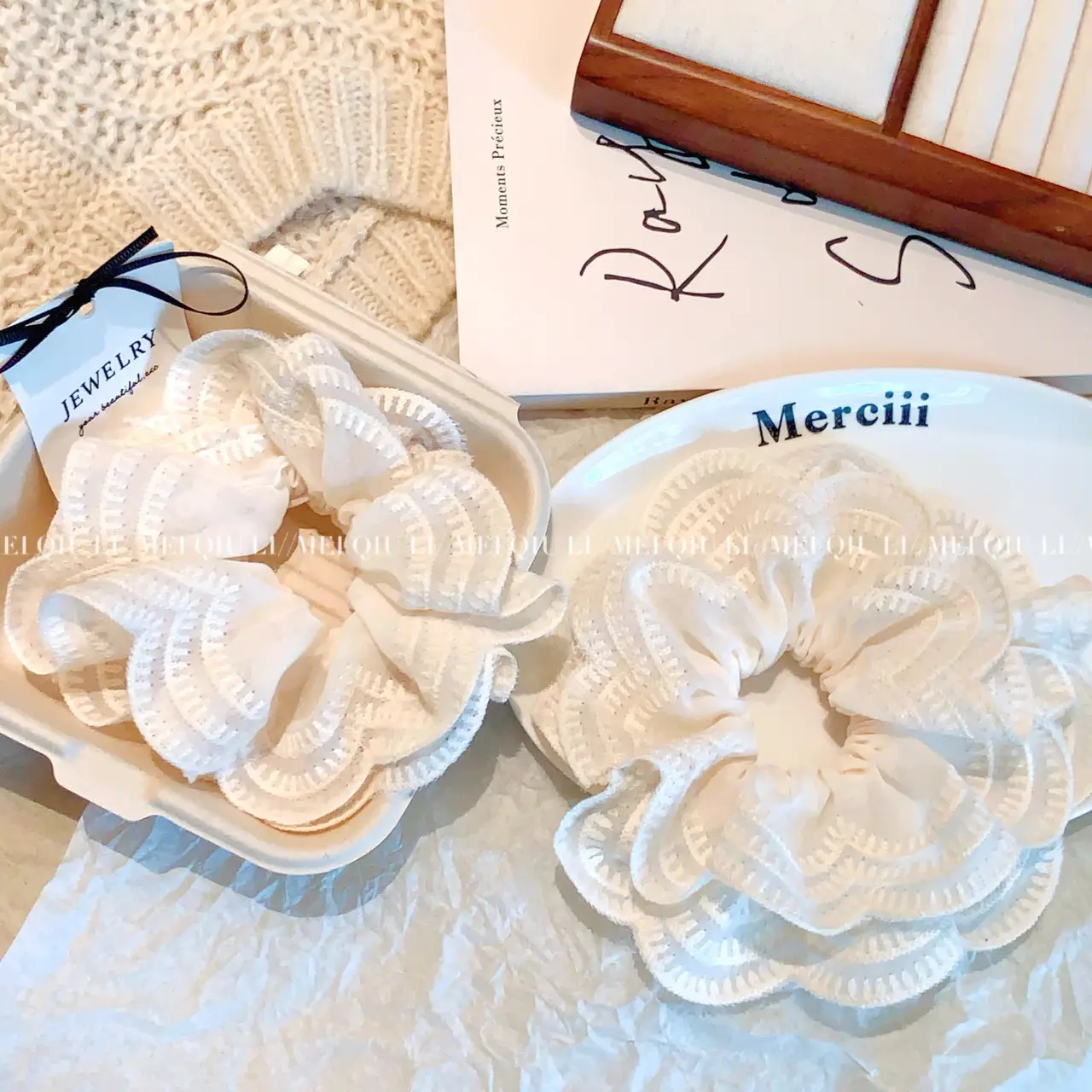 White Double Layer Hair Ring with High Elastic Ponytail — feature 4