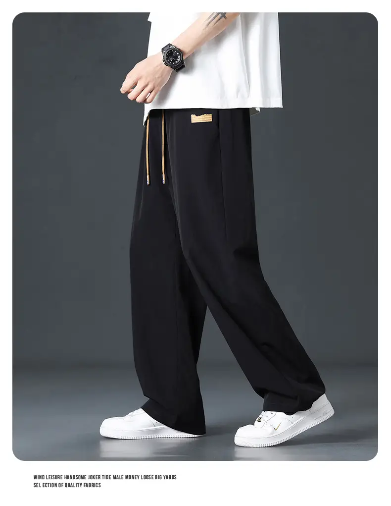 Men's Black Ice-Sweet Thin Wide Leg Pants — feature 13