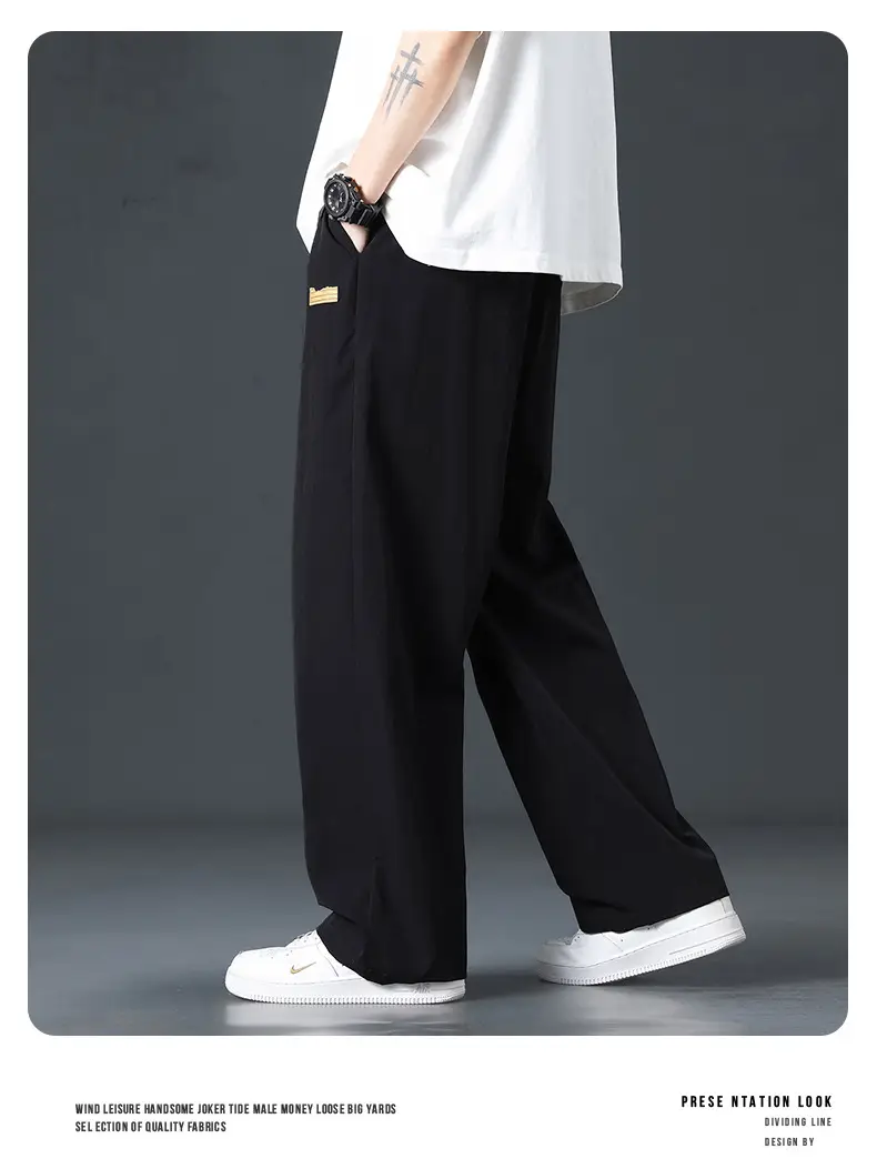 Men's Black Ice-Sweet Thin Wide Leg Pants — feature 14