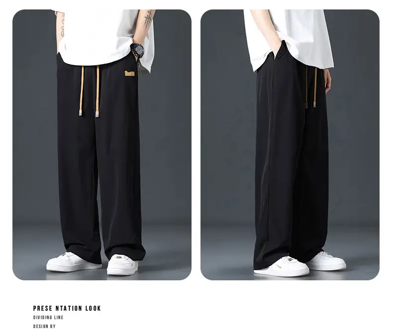Men's Black Ice-Sweet Thin Wide Leg Pants — feature 15