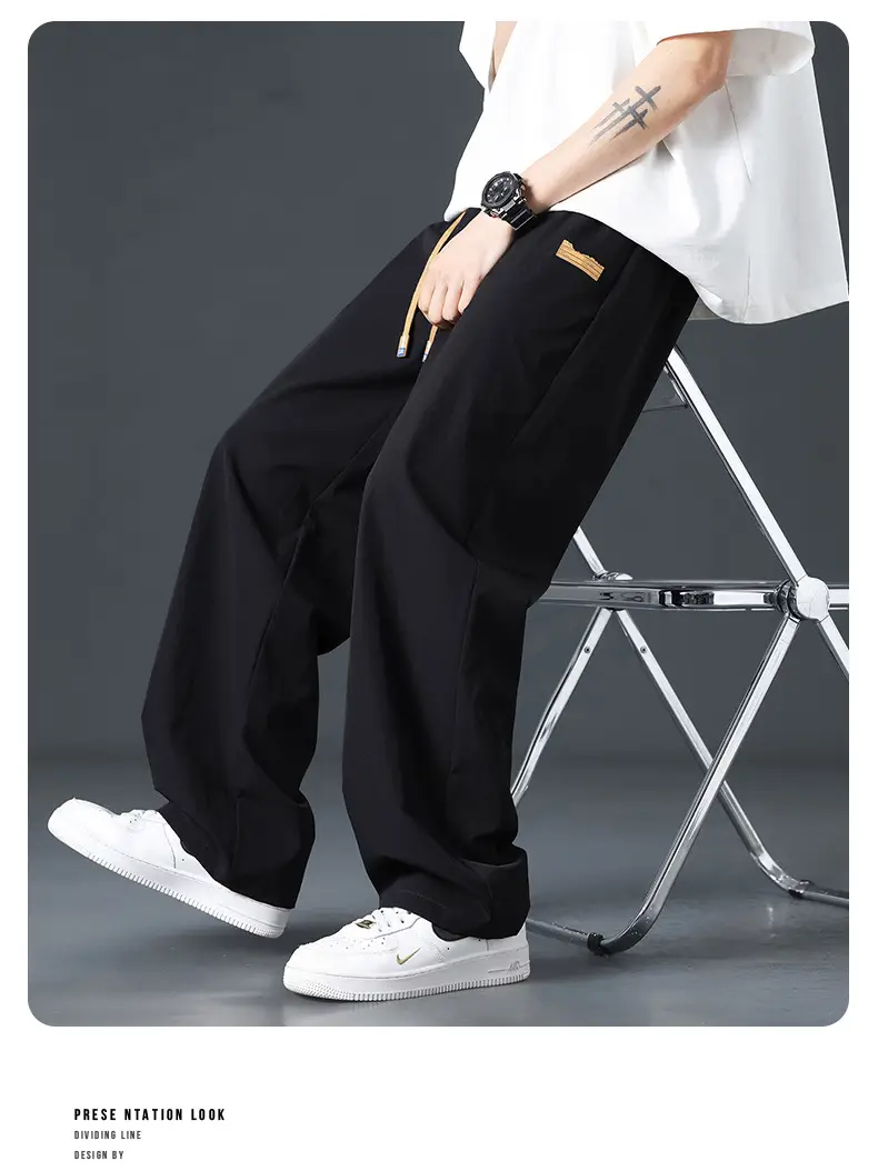 Men's Black Ice-Sweet Thin Wide Leg Pants — feature 16