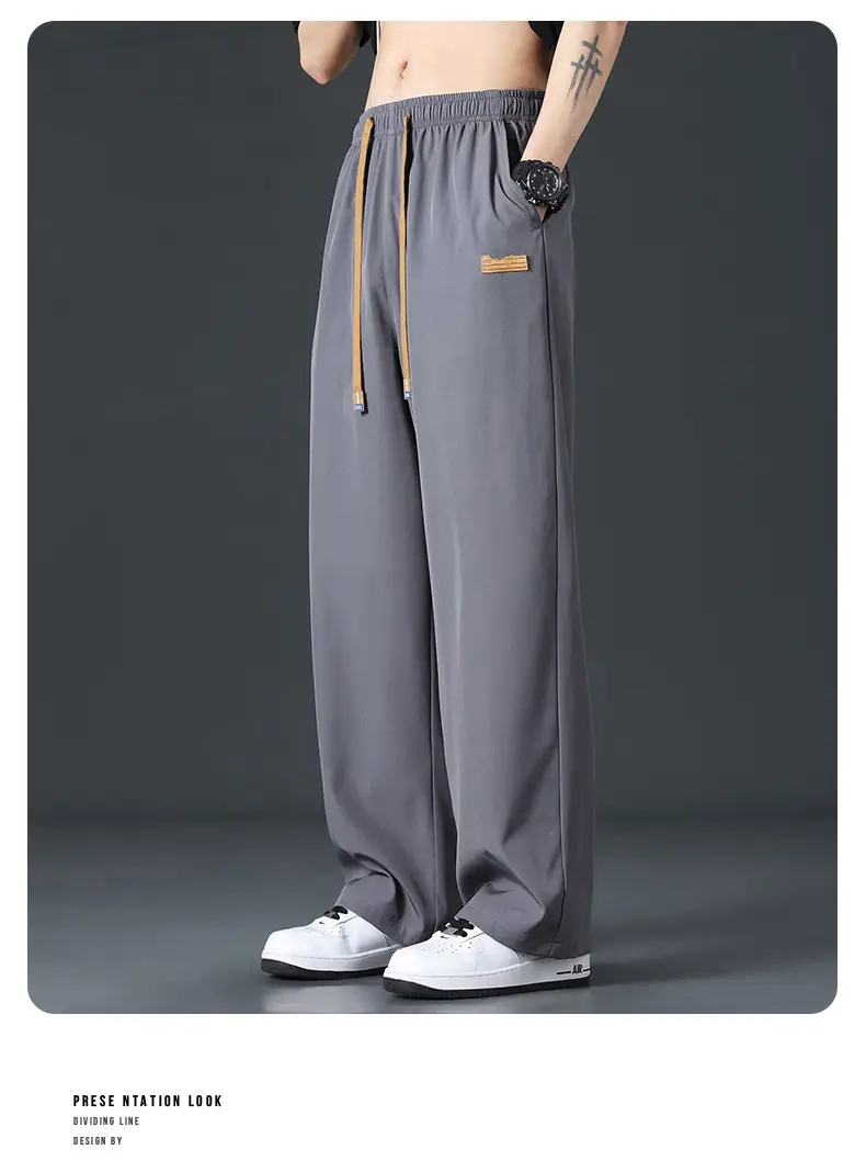 Men's Black Ice-Sweet Thin Wide Leg Pants — feature 17