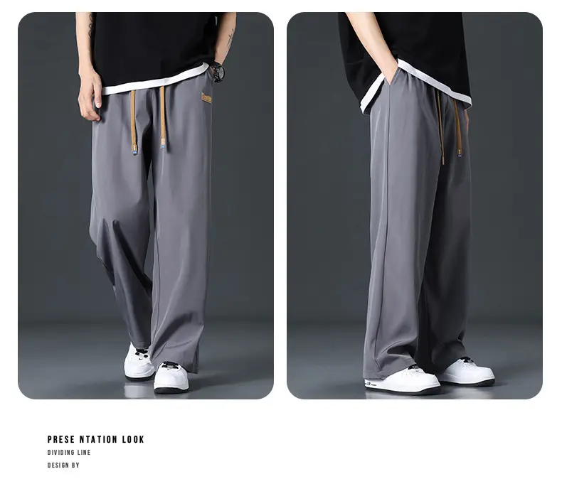 Men's Black Ice-Sweet Thin Wide Leg Pants — feature 19