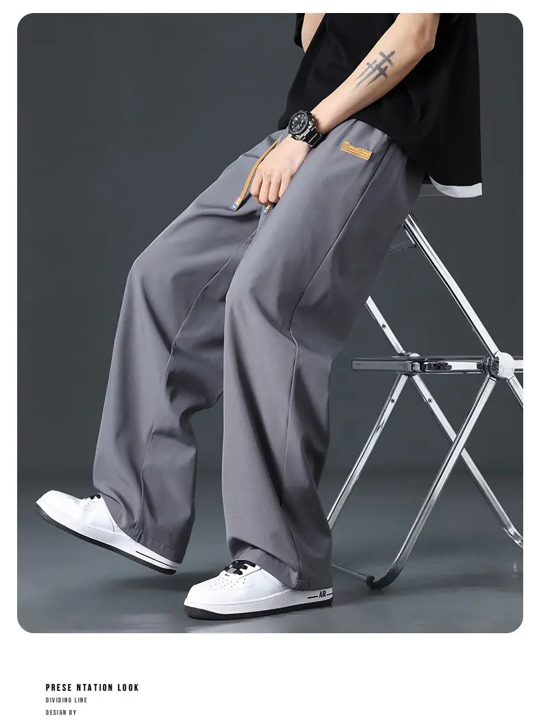 Men's Black Ice-Sweet Thin Wide Leg Pants — feature 20