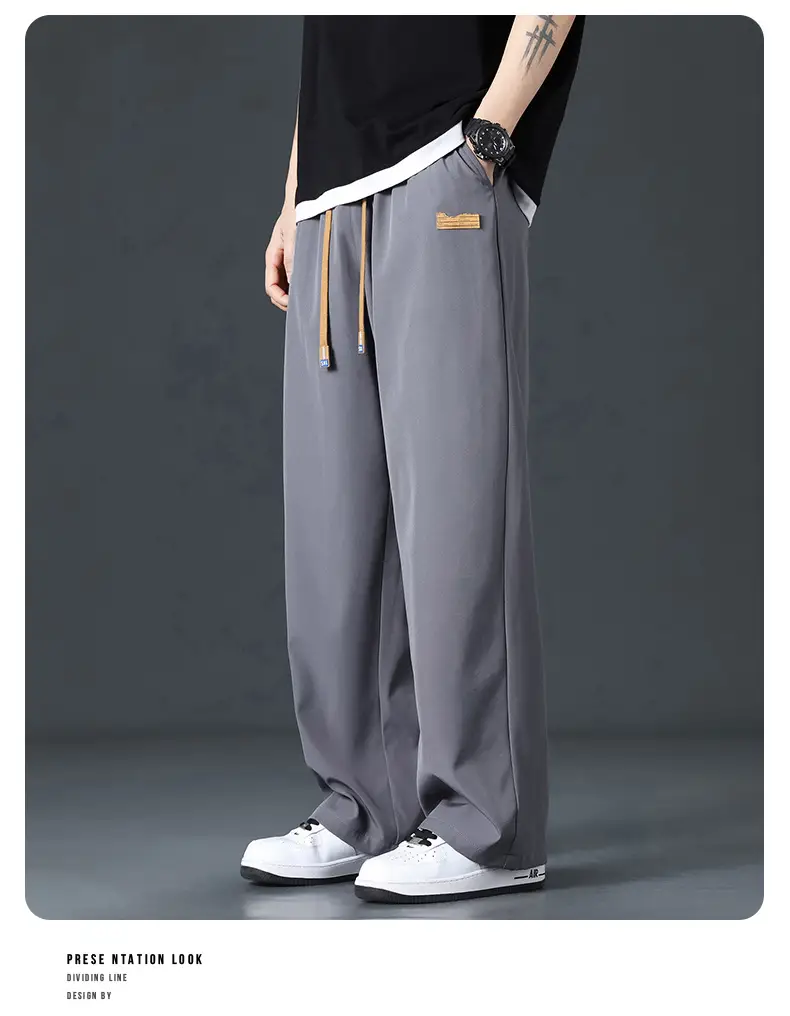 Men's Black Ice-Sweet Thin Wide Leg Pants — feature 21
