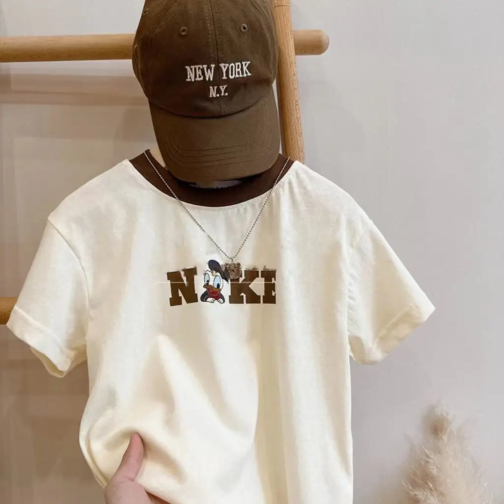 2025 Boys Korean Style T-Shirt Top Striped Cropped Pants Set - Image 5
