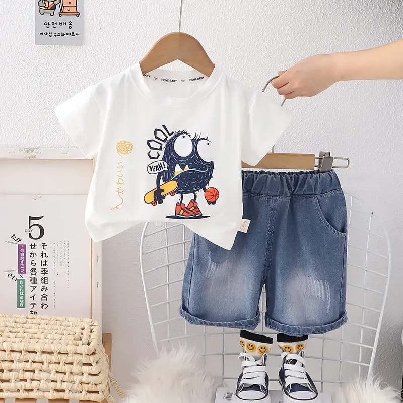 Boys Blue Cartoon T-Shirt Shorts Set Summer 2024 - Image 2