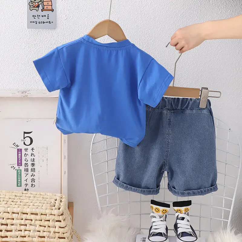 Boys Blue Cartoon T-Shirt Shorts Set Summer 2024 - Image 5