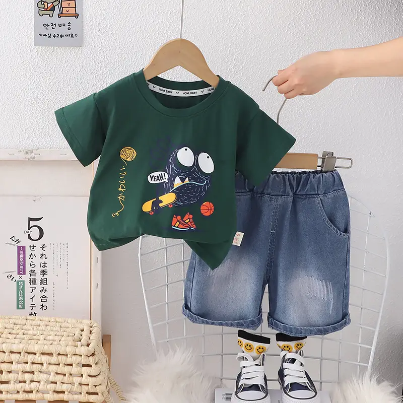 Boys Blue Cartoon T-Shirt Shorts Set Summer 2024 - Image 3
