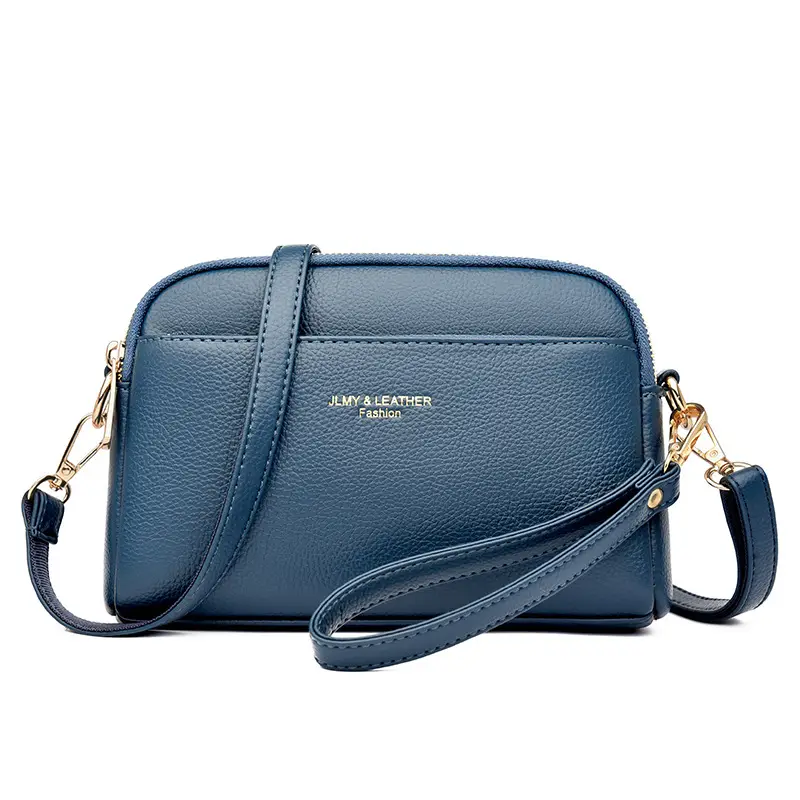 Blue High-End Women's Crossbody Bag with Gold Hardware - Image 11
