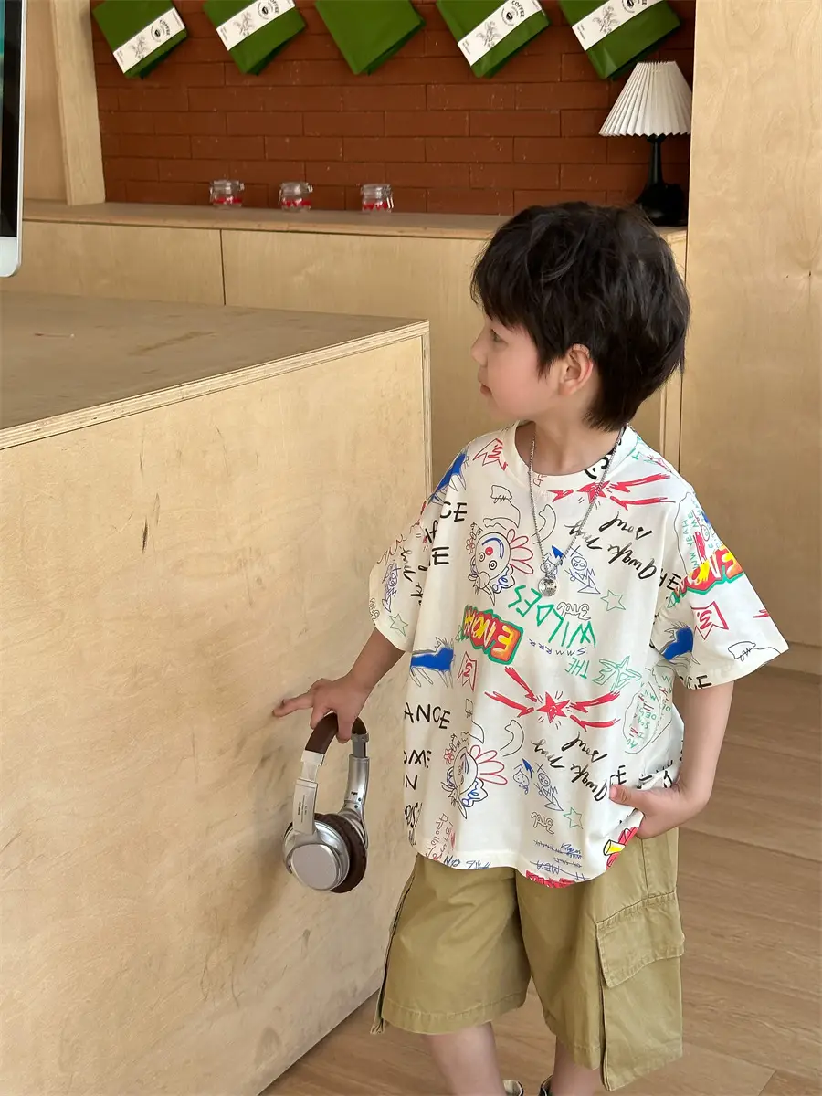 Boys Summer Graphic T-Shirt Gray Shorts Set — feature 16