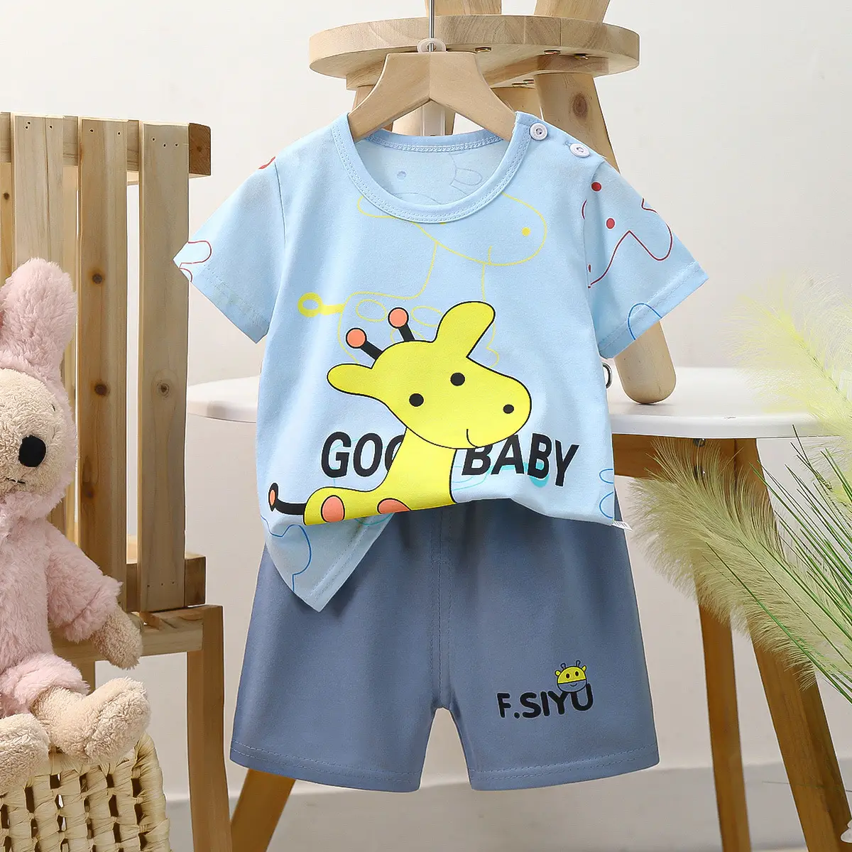 Happy Baby Bunny Print Cotton T-Shirt Shorts Set