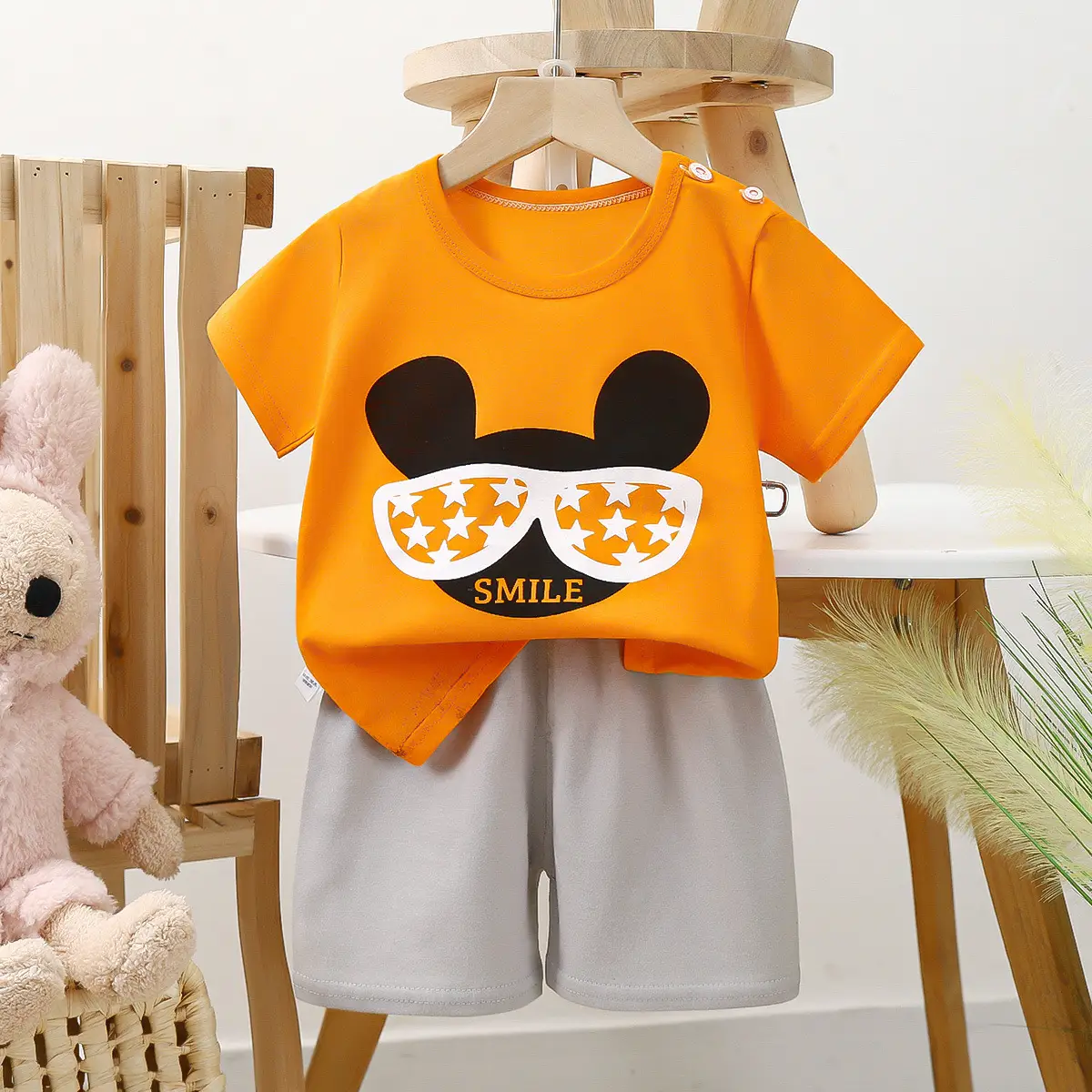 Happy Baby Bunny Print Cotton T-Shirt Shorts Set