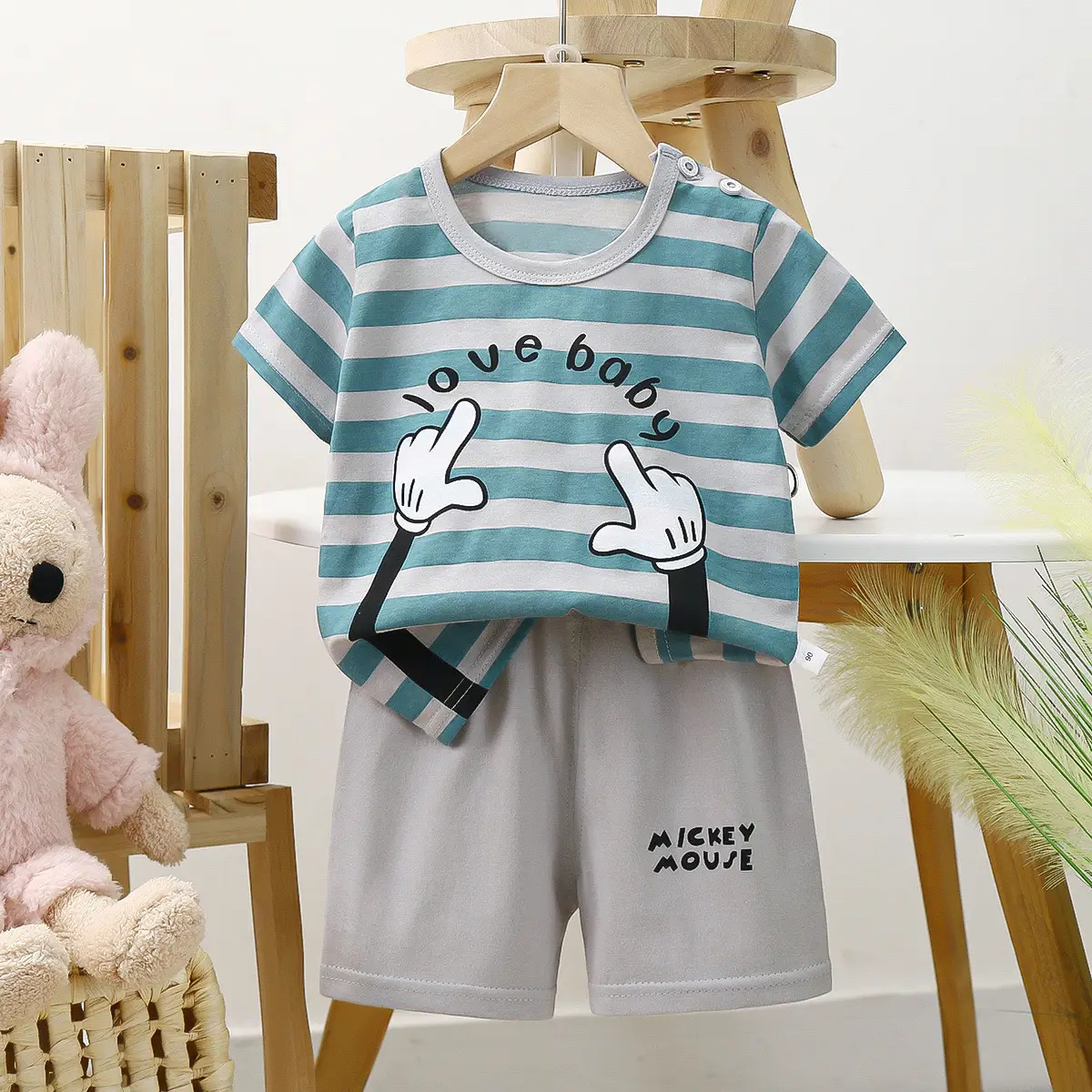 Happy Baby Bunny Print Cotton T-Shirt Shorts Set