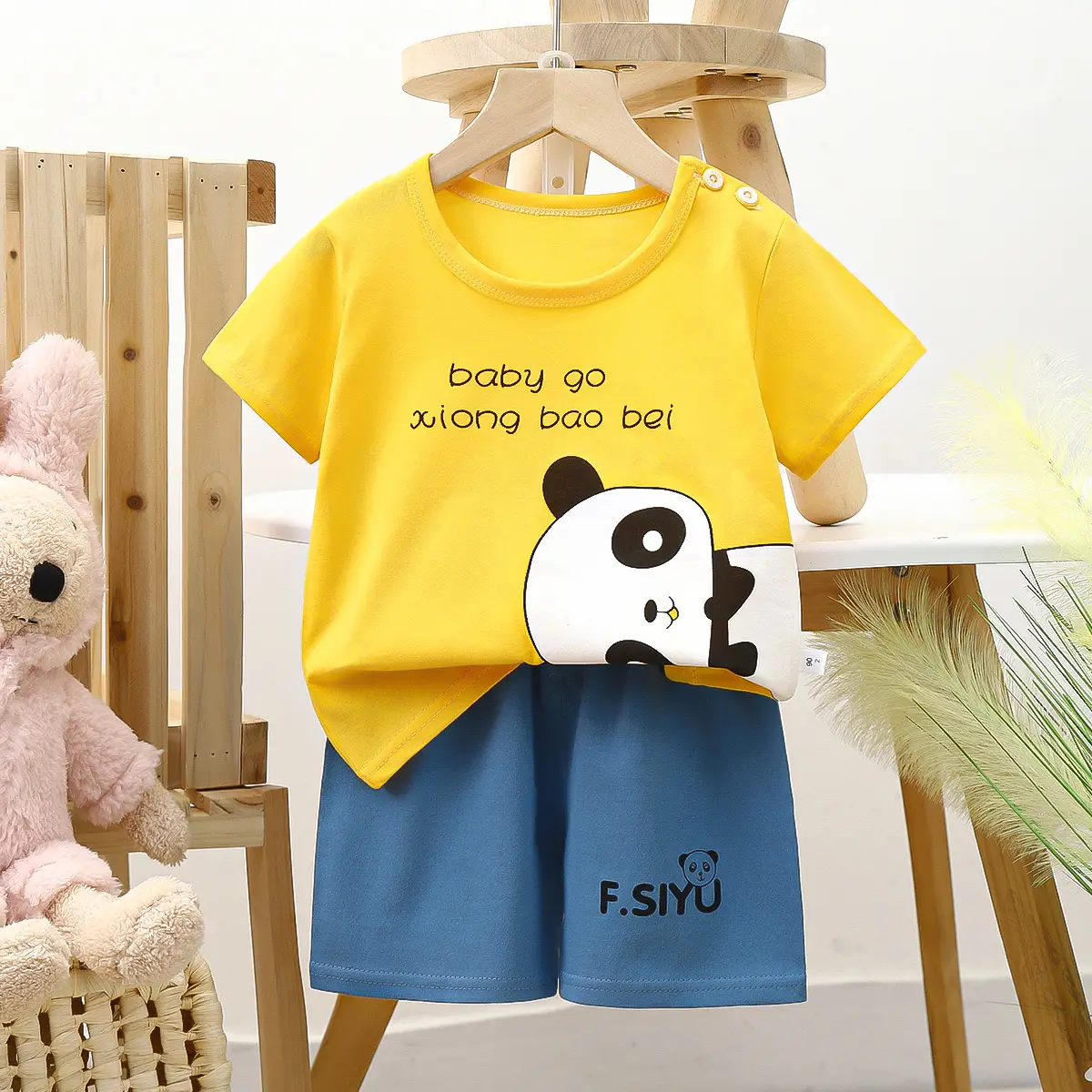 Happy Baby Bunny Print Cotton T-Shirt Shorts Set