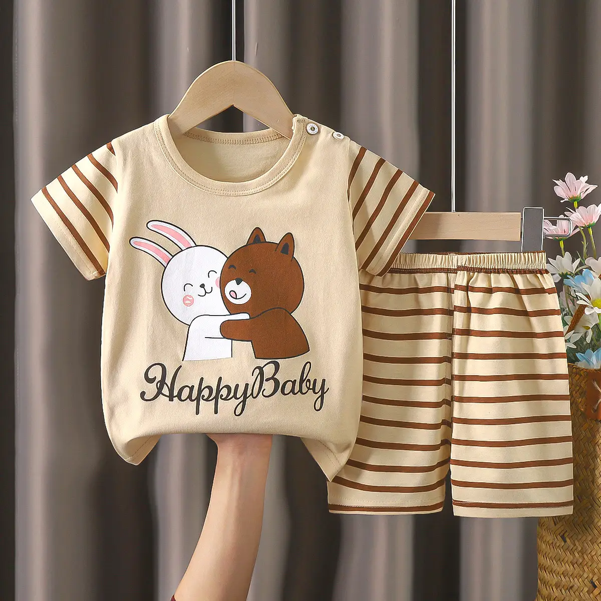 Happy Baby Bunny Print Cotton T-Shirt Shorts Set