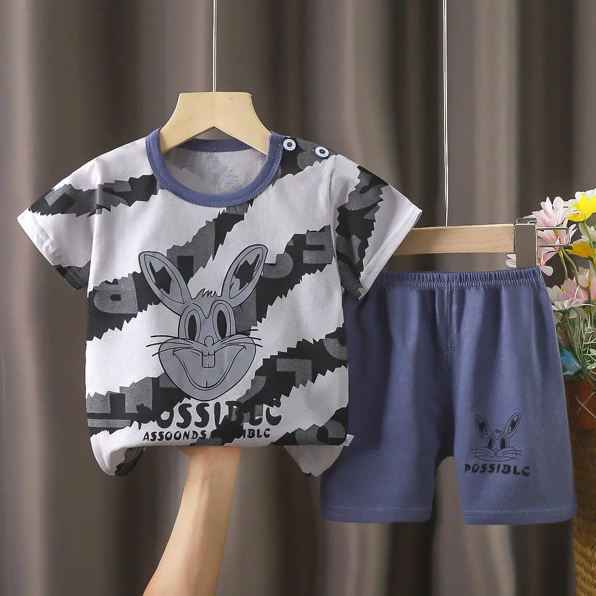 Happy Baby Bunny Print Cotton T-Shirt Shorts Set