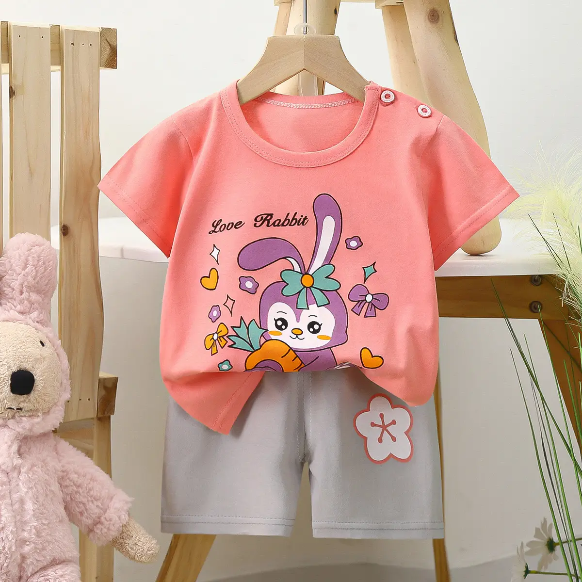 Happy Baby Bunny Print Cotton T-Shirt Shorts Set