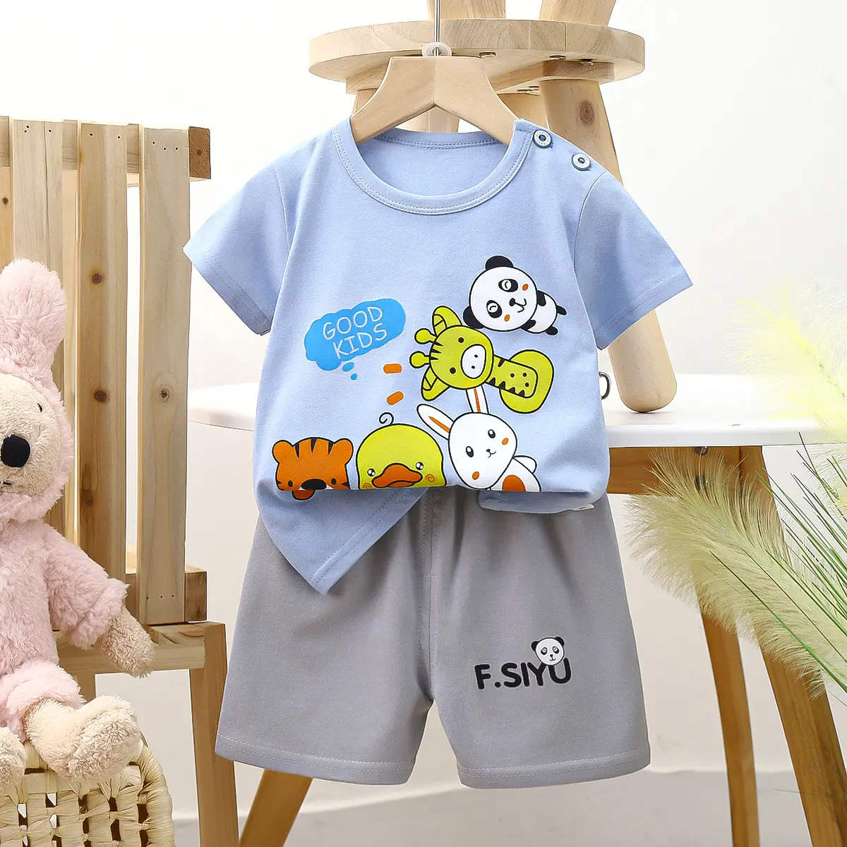 Happy Baby Bunny Print Cotton T-Shirt Shorts Set