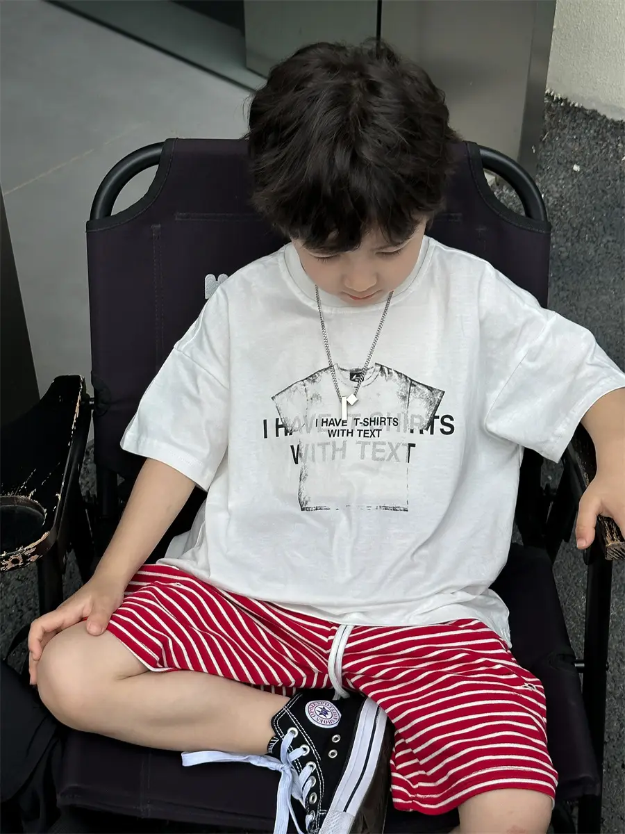 Boys Red Striped Shorts & White T-Shirt Set — feature 23
