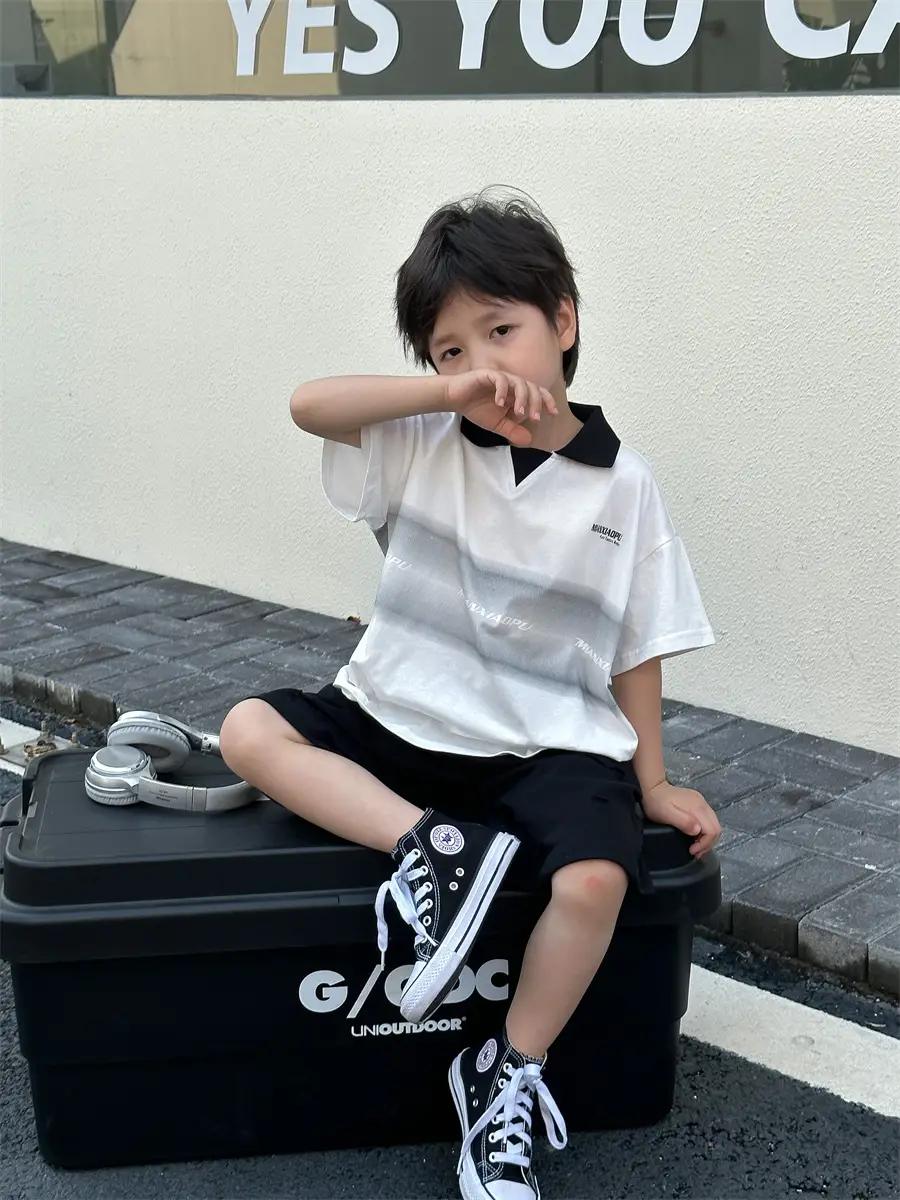 Boys Printed Polo Shirt White Black Summer Wear - Image 4
