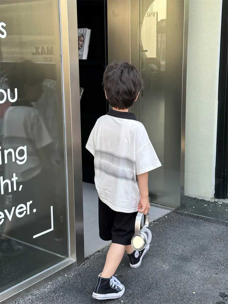 Boys Printed Polo Shirt White Black Summer Wear - Image 6