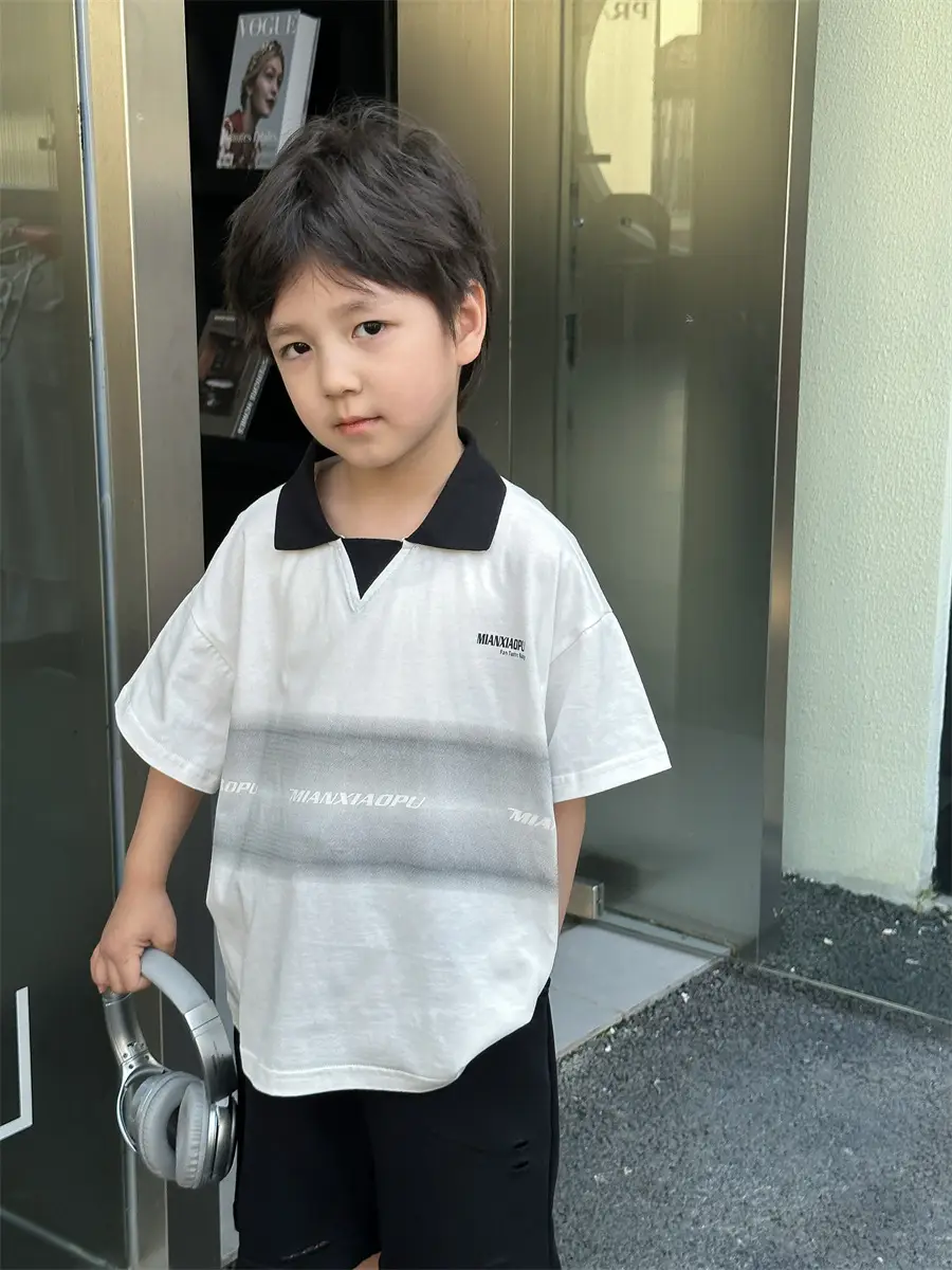 Boys Printed Polo Shirt White Black Summer Wear — feature 14