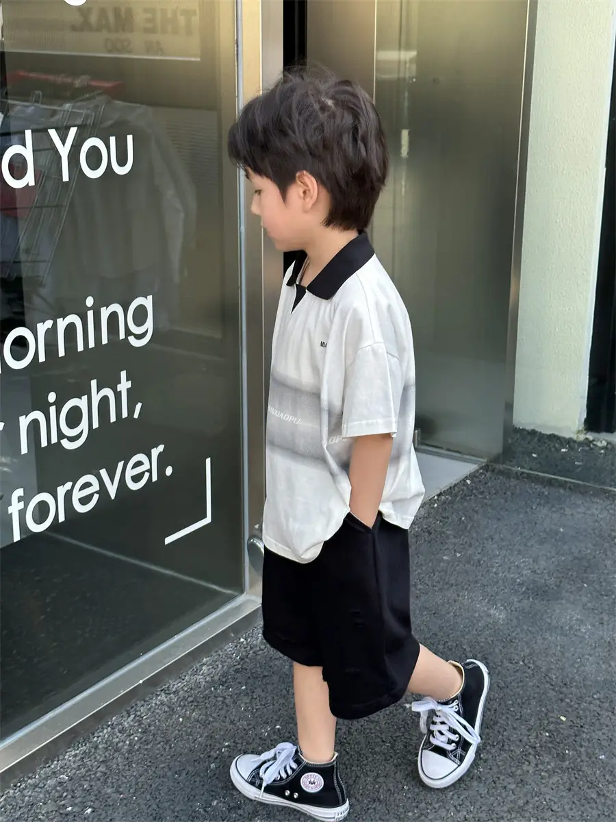 Boys Printed Polo Shirt White Black Summer Wear — feature 16