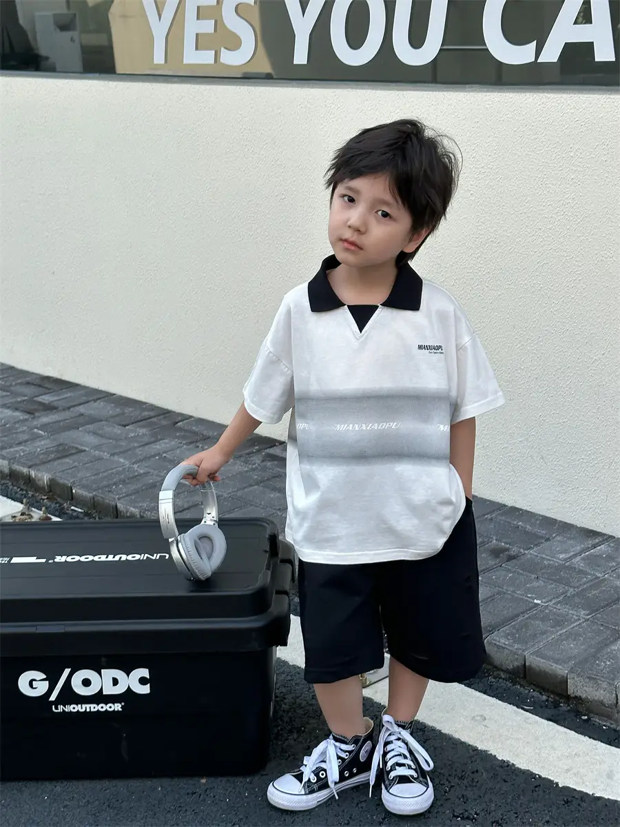 Boys Printed Polo Shirt White Black Summer Wear — feature 17