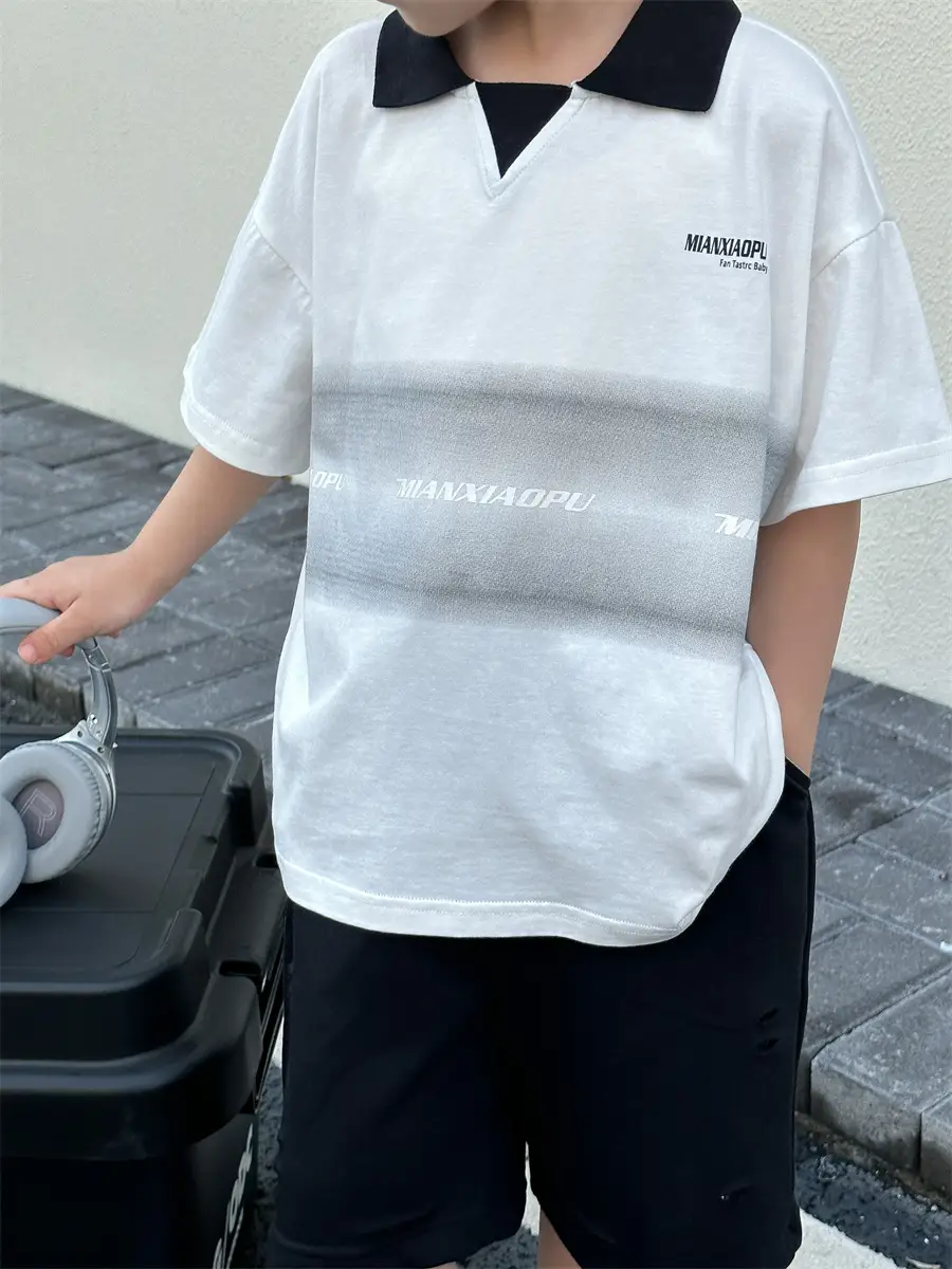 Boys Printed Polo Shirt White Black Summer Wear — feature 18