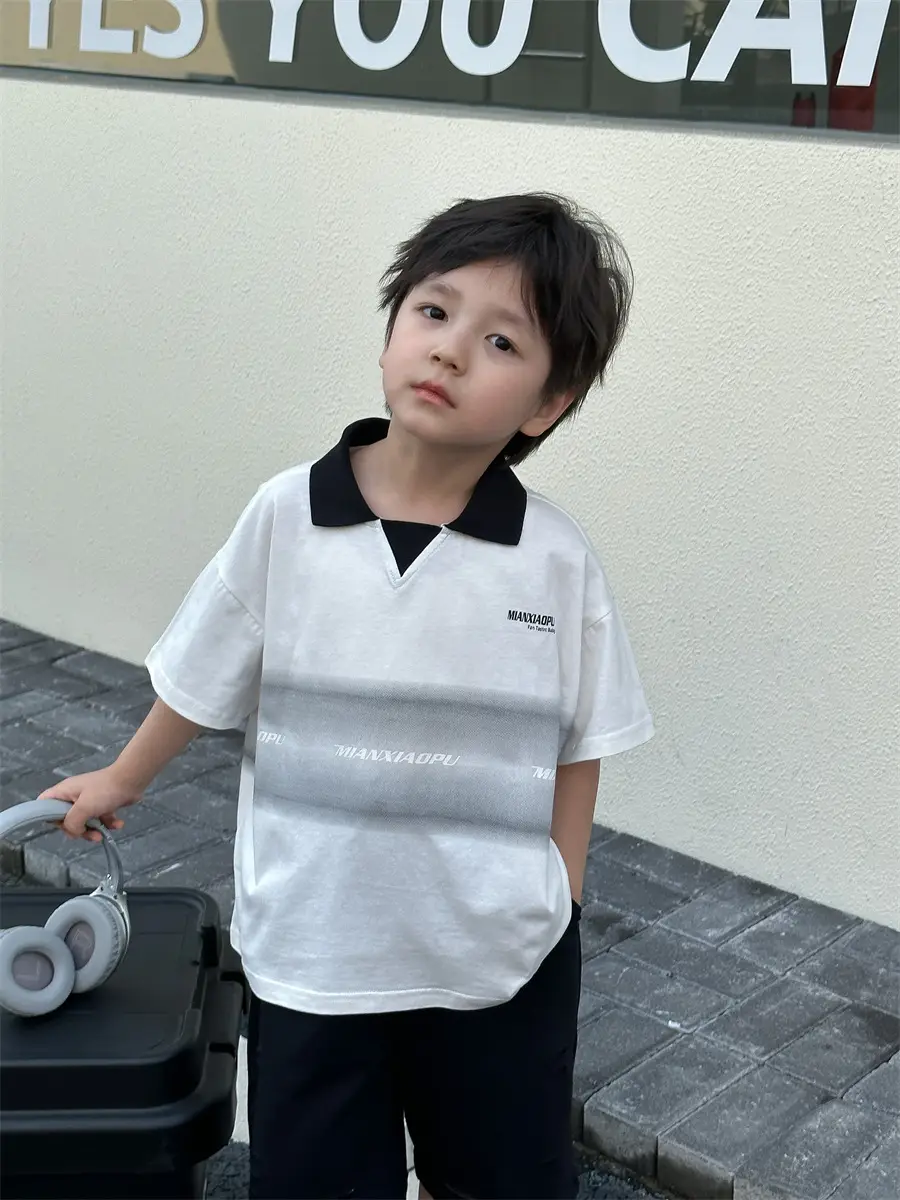 Boys Printed Polo Shirt White Black Summer Wear — feature 19