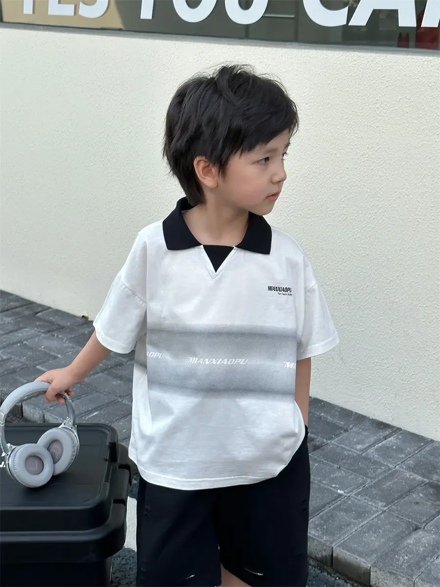 Boys Printed Polo Shirt White Black Summer Wear — feature 20
