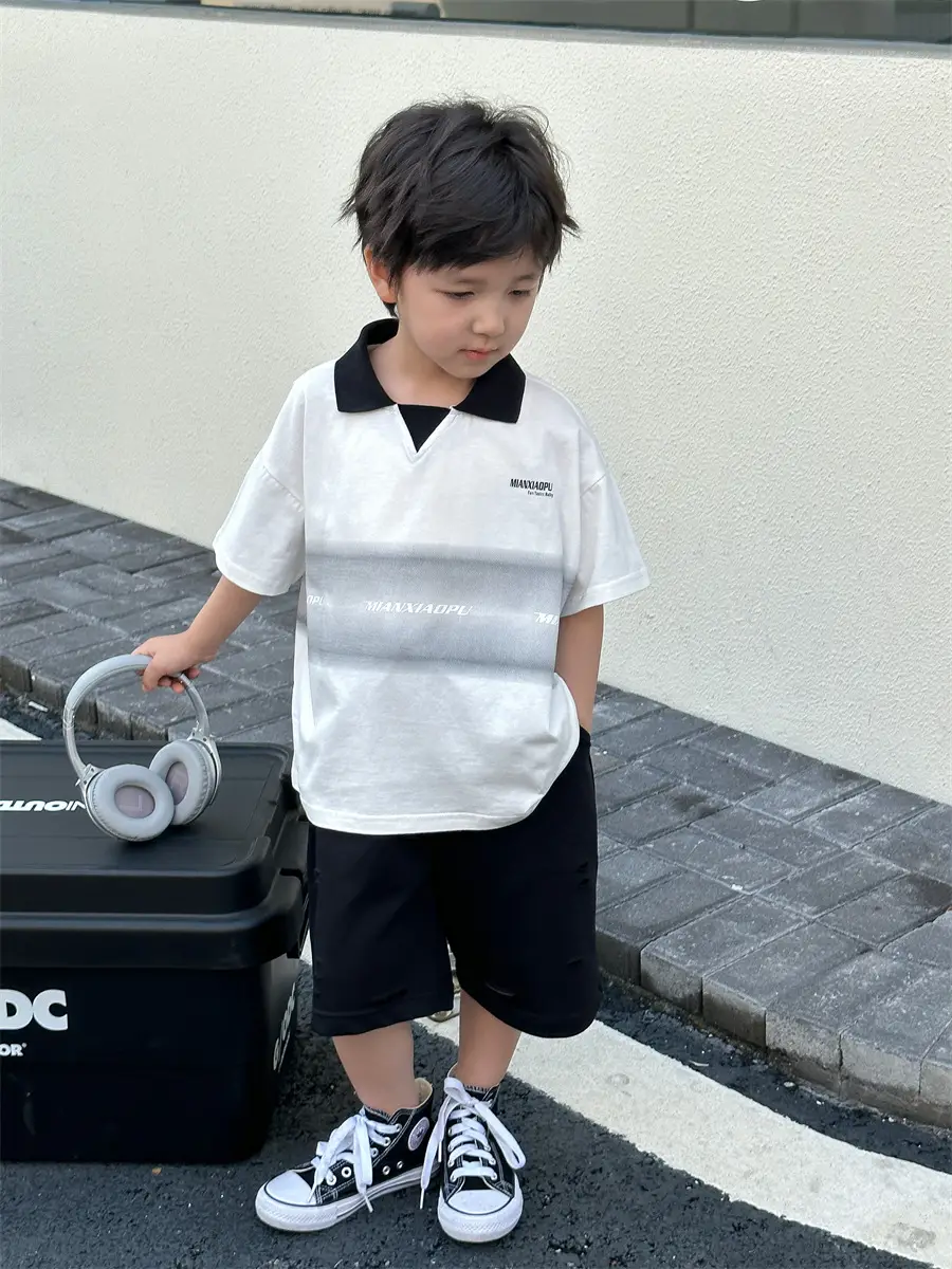 Boys Printed Polo Shirt White Black Summer Wear — feature 21