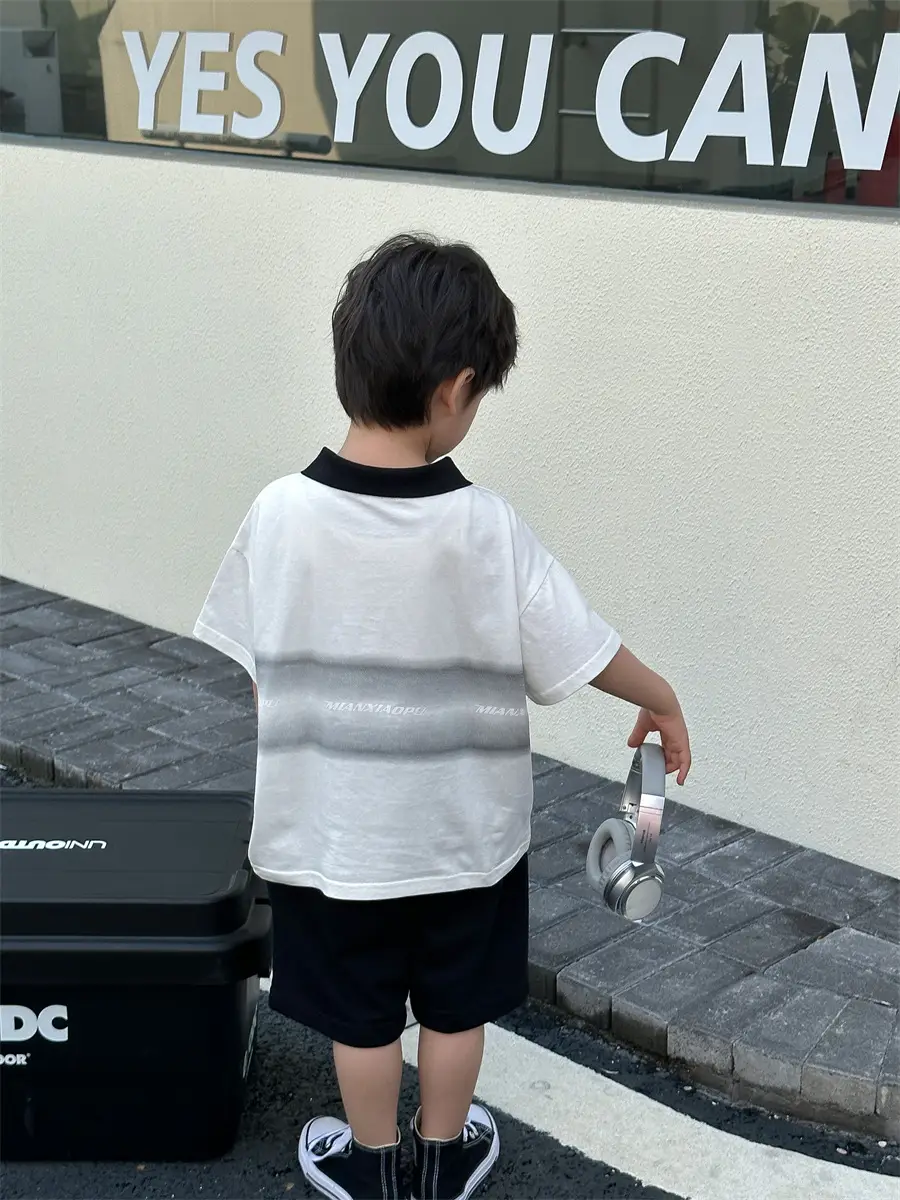 Boys Printed Polo Shirt White Black Summer Wear — feature 22