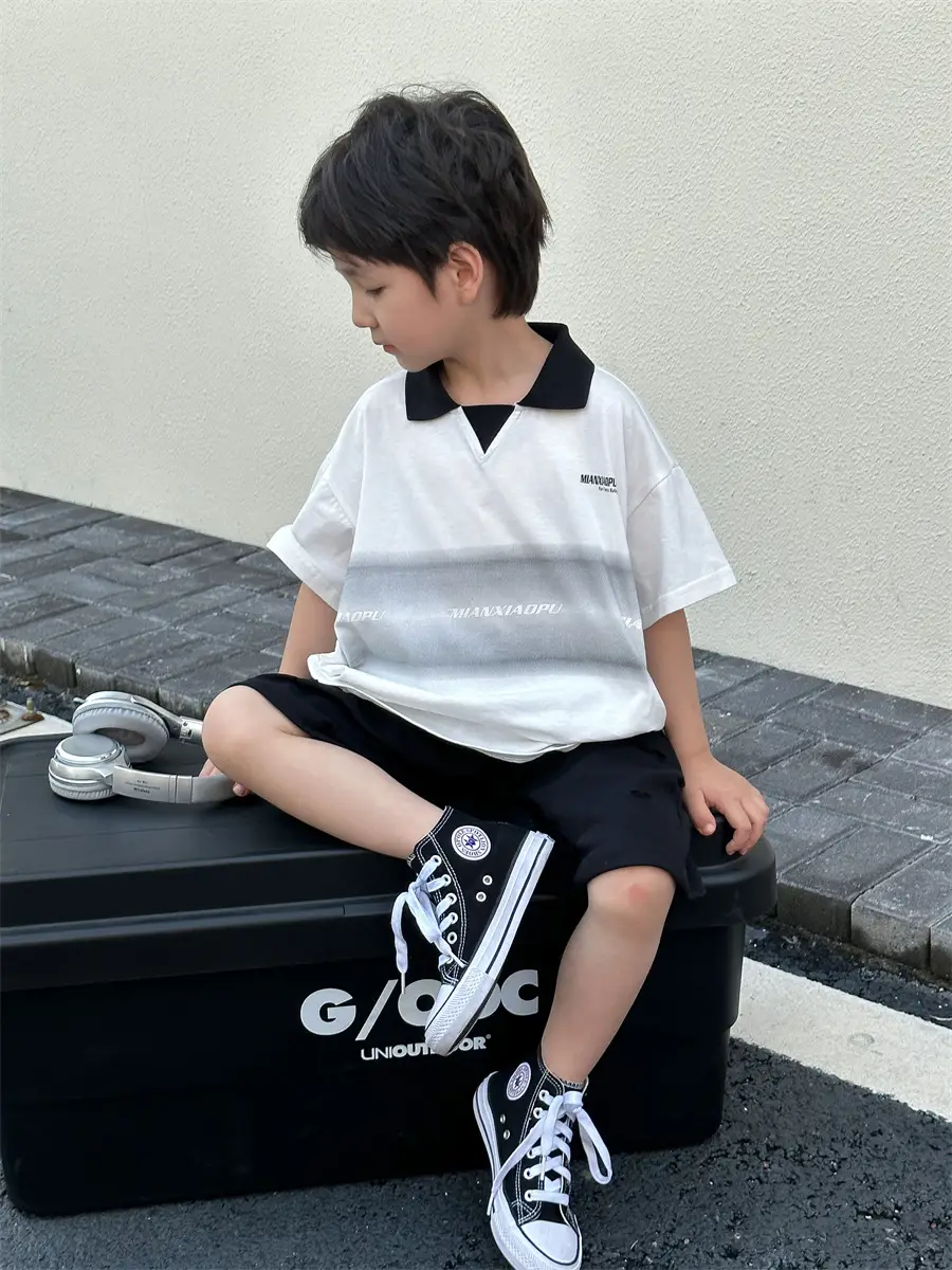 Boys Printed Polo Shirt White Black Summer Wear — feature 24