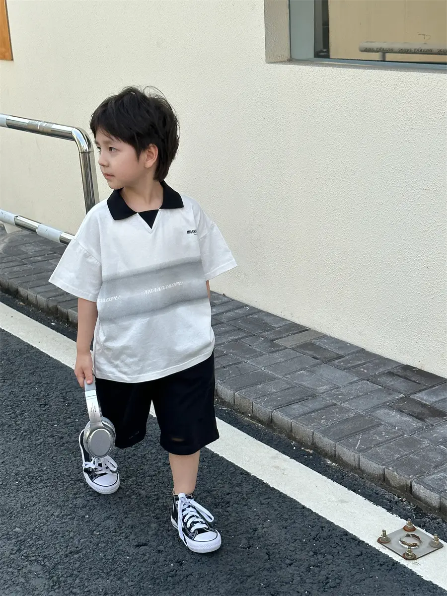 Boys Printed Polo Shirt White Black Summer Wear — feature 25