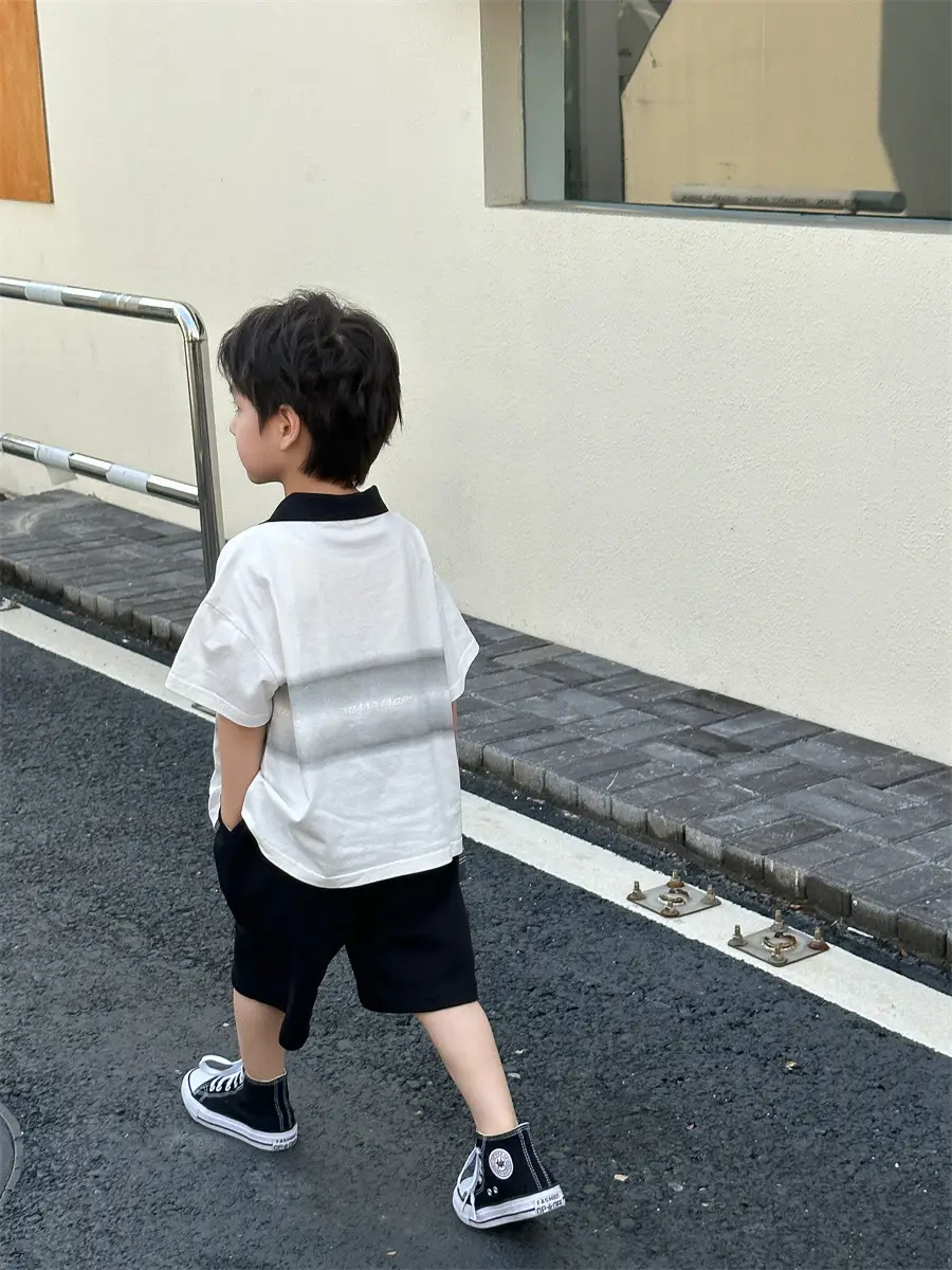 Boys Printed Polo Shirt White Black Summer Wear — feature 26