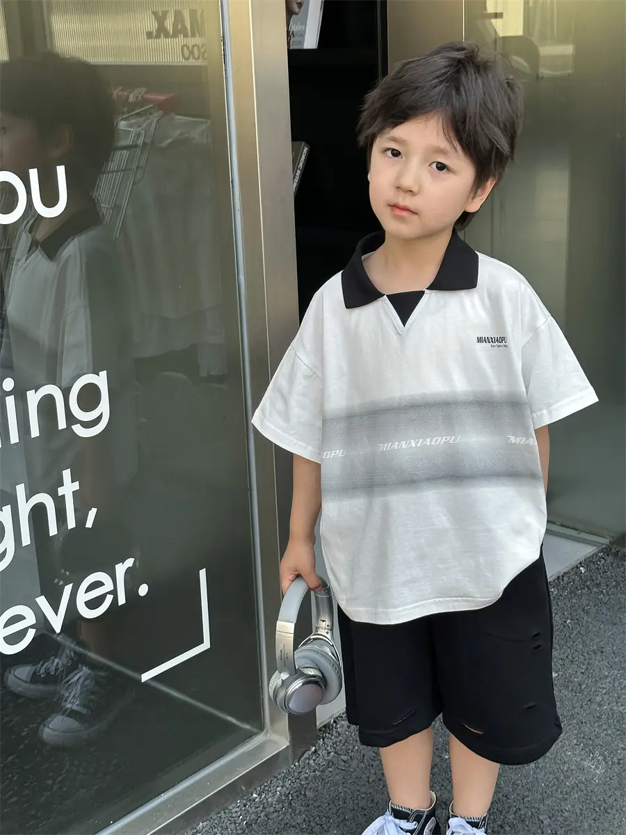Boys Printed Polo Shirt White Black Summer Wear — feature 4