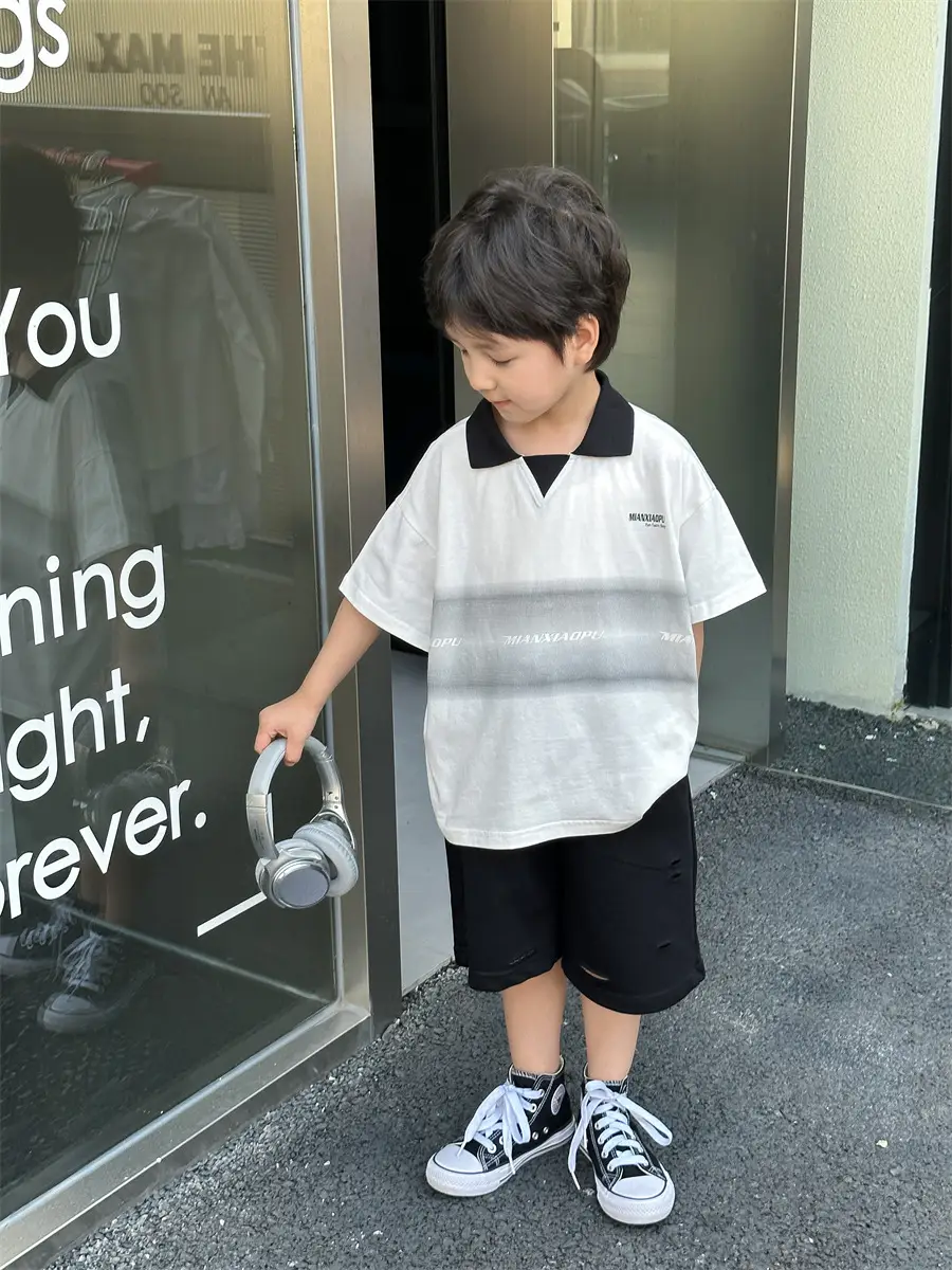 Boys Printed Polo Shirt White Black Summer Wear — feature 7