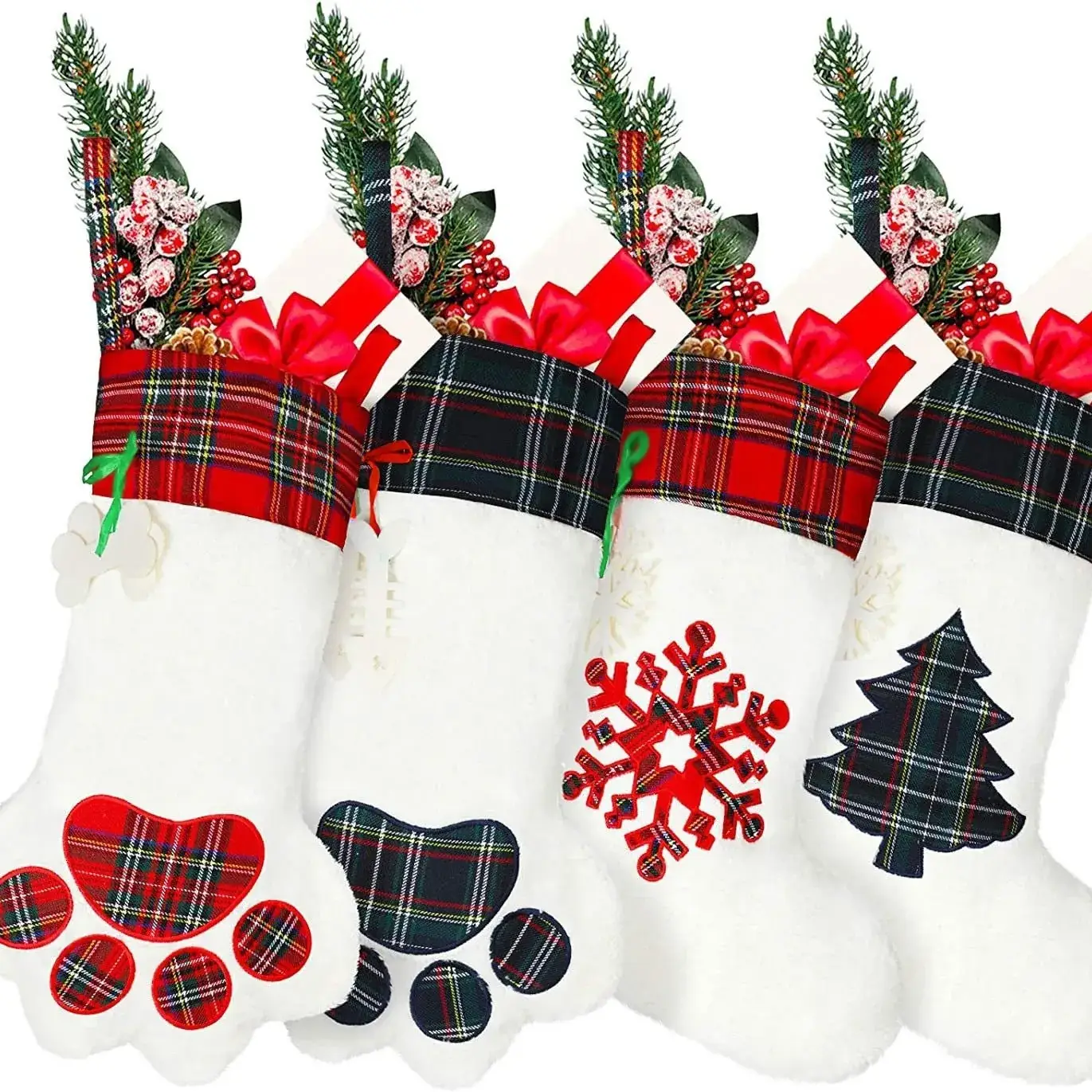 Christmas Dog Paw Socks Pair Red Plaid - Image 8