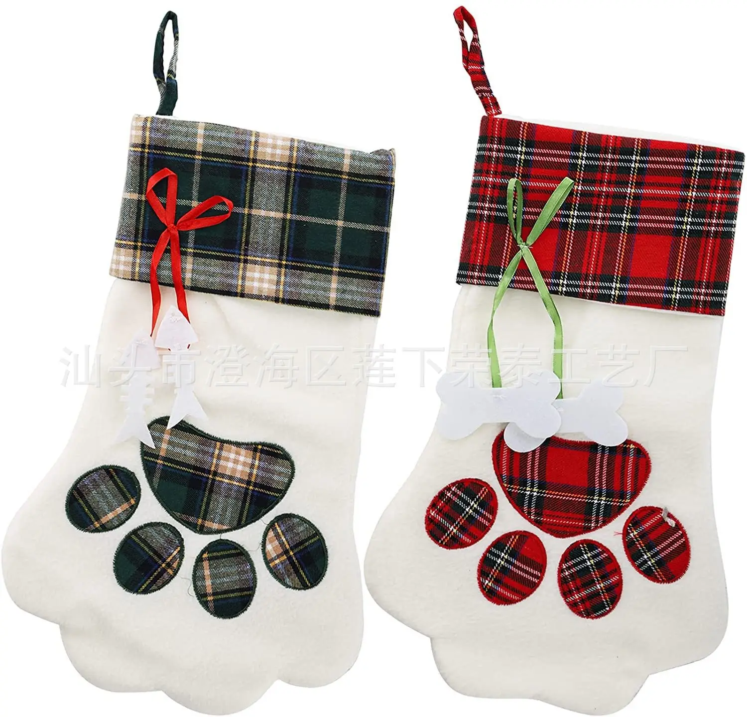 Christmas Dog Paw Socks Pair Red Plaid — feature 3