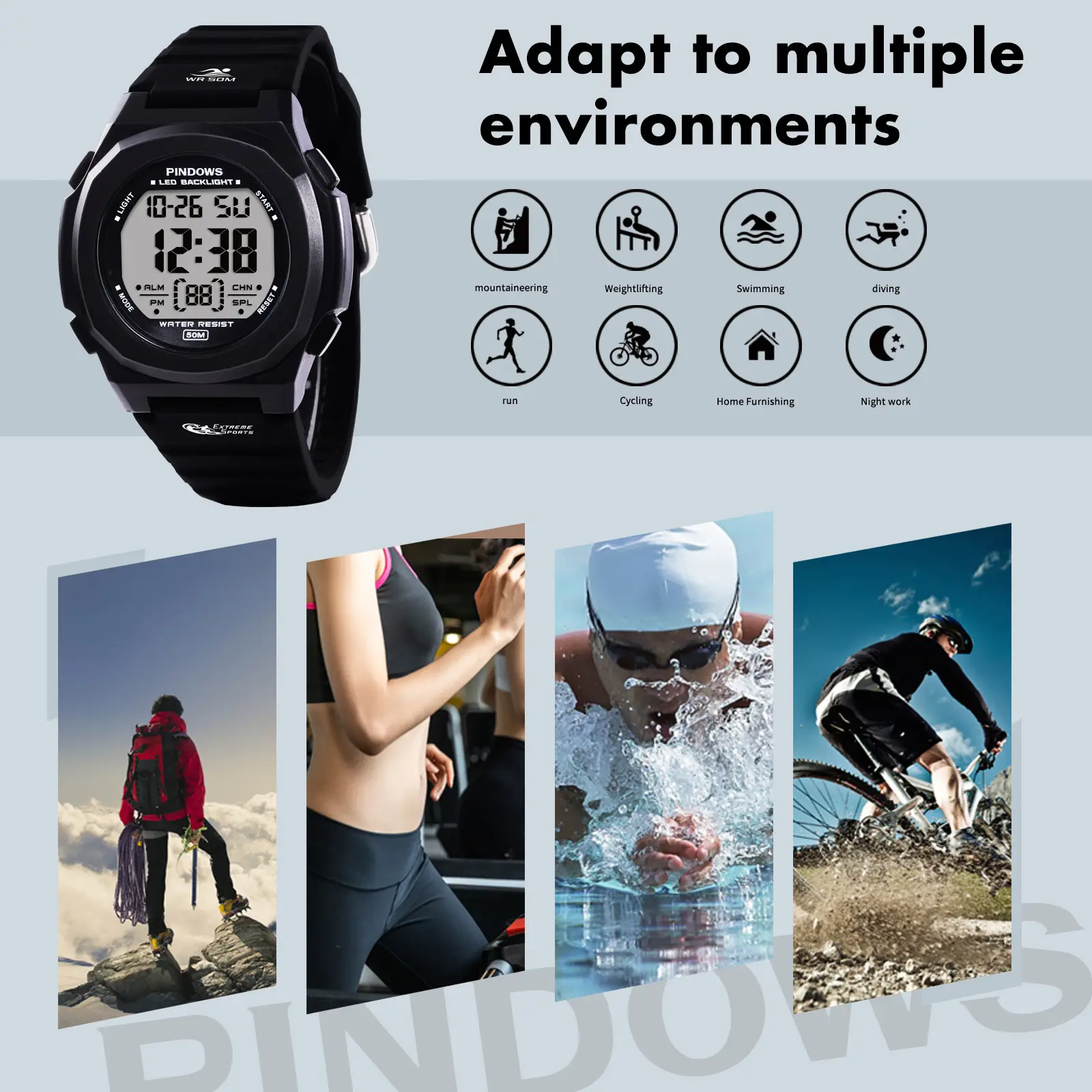 Women Waterproof LED Digital Watch Navy Blue — feature 15
