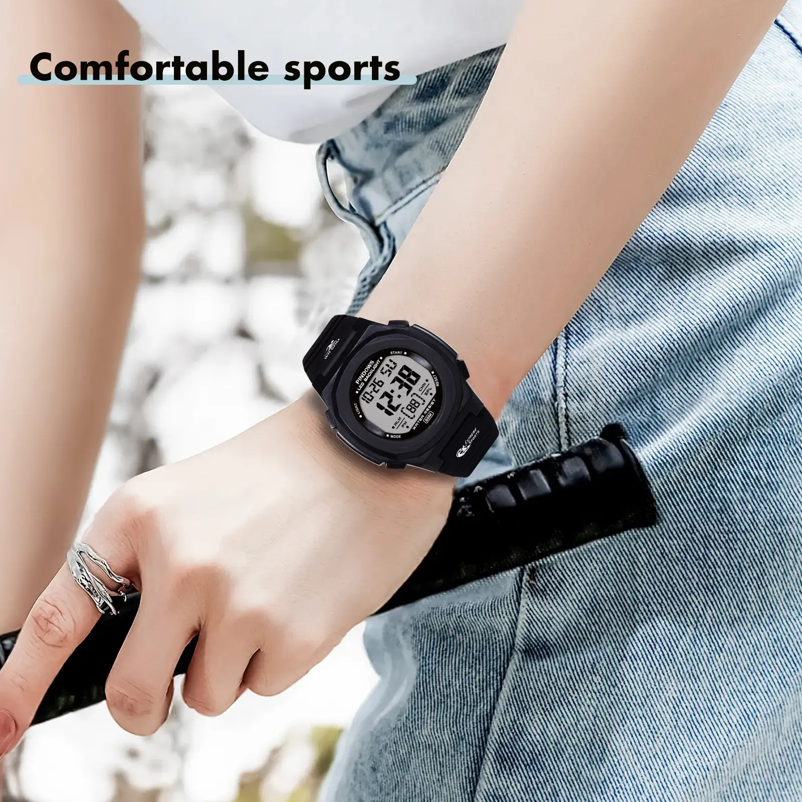 Women Waterproof LED Digital Watch Navy Blue — feature 16