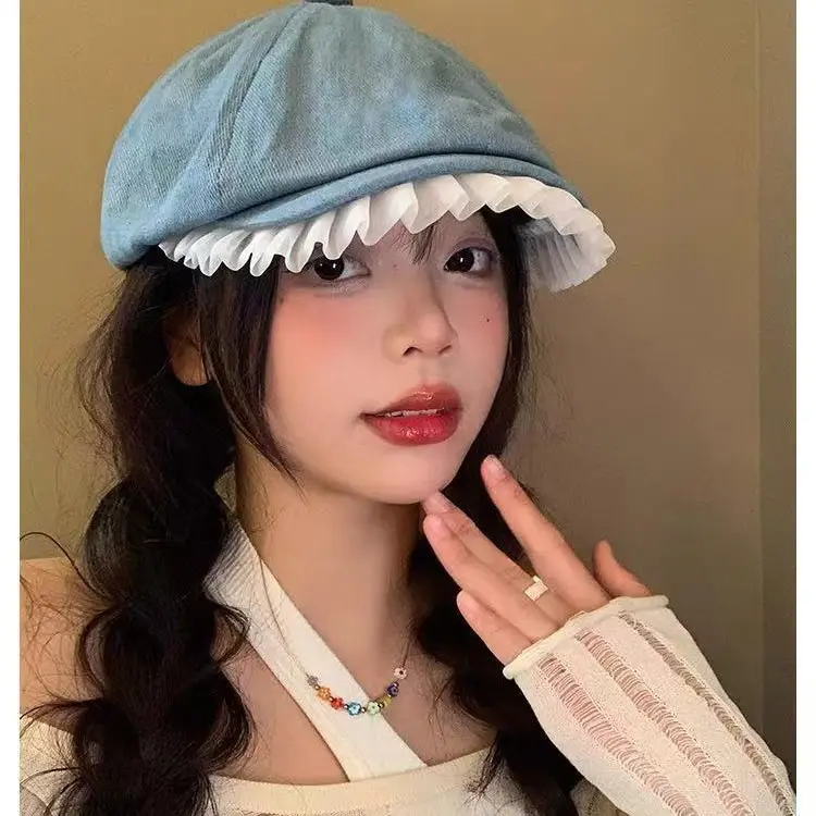 Blue Lace Denim Forward Cap Vintage Ballet Style - Image 3