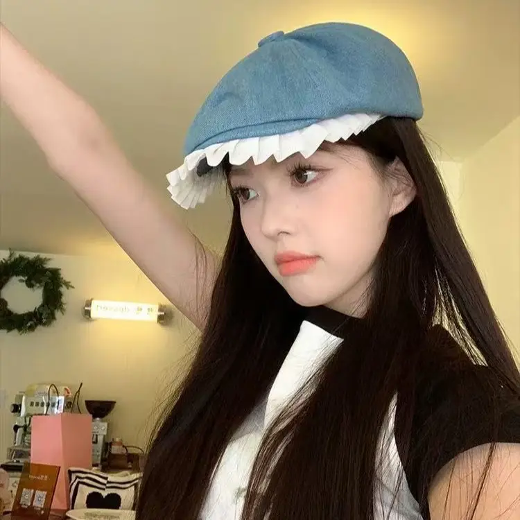 Blue Lace Denim Forward Cap Vintage Ballet Style - Image 4