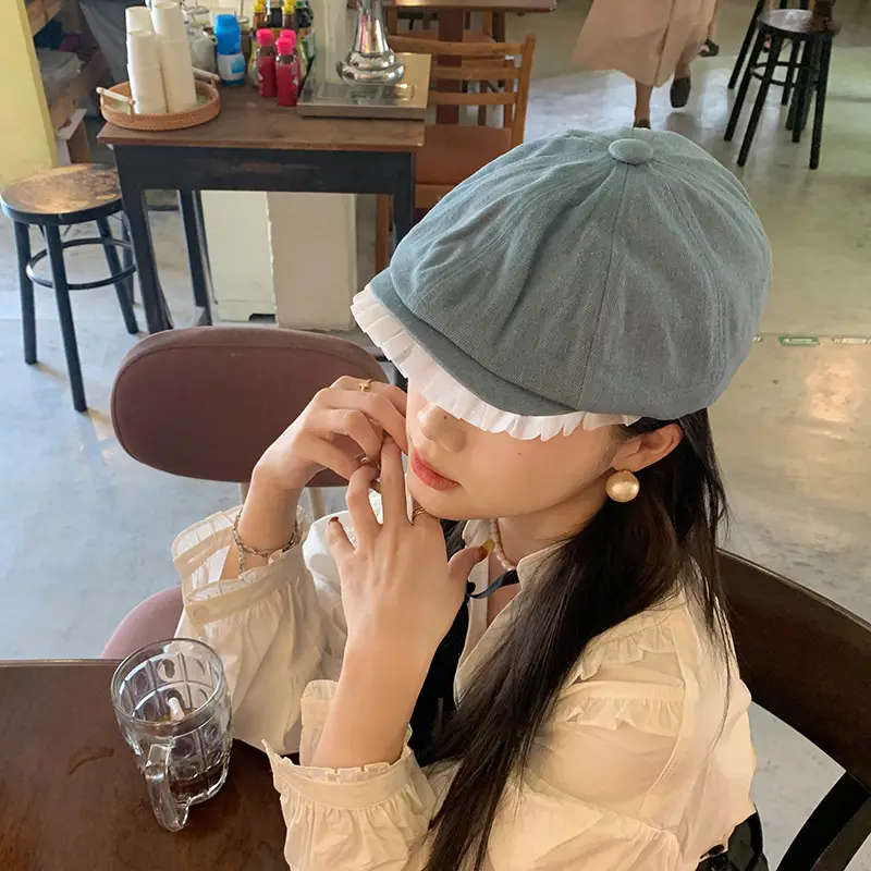 Blue Lace Denim Forward Cap Vintage Ballet Style - Image 5