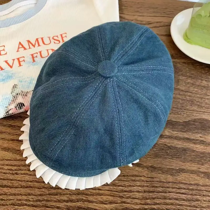 Blue Lace Denim Forward Cap Vintage Ballet Style — feature 11